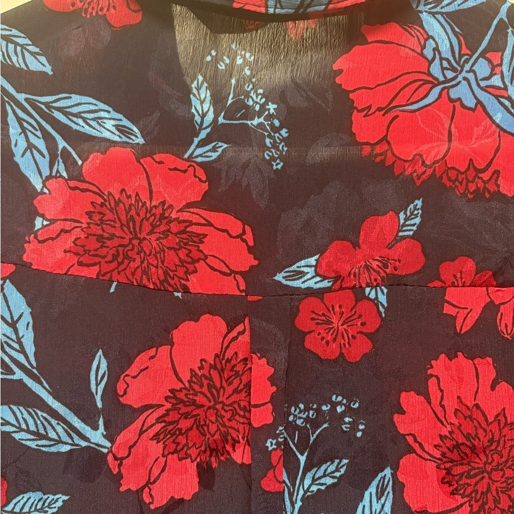 Zara Black Button-Down Floral Shirt with red & Blue Blooms - Picture 8 of 8